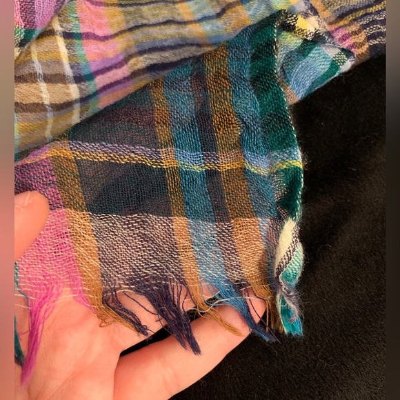 Talbots - Multicolour Plaid Woven Scarf With Fringe - Picture 4 of 4